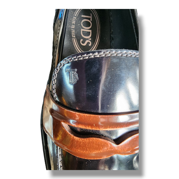 Tod's Black Patent Leather Penny Loafers with Brown Keeper Women’s Size 36 - Picture 13 of 16